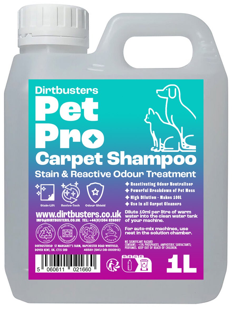 Pet Pro Carpet Cleaner Shampoo, Dog & Cat Clean, Odour & Stain (1L)