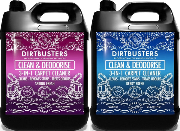 Clean & Deodorise Carpet Shampoo, 3-in-1, 2 Pack Spring & Berry Fresh (10L) - dirtbusters.co.uk
