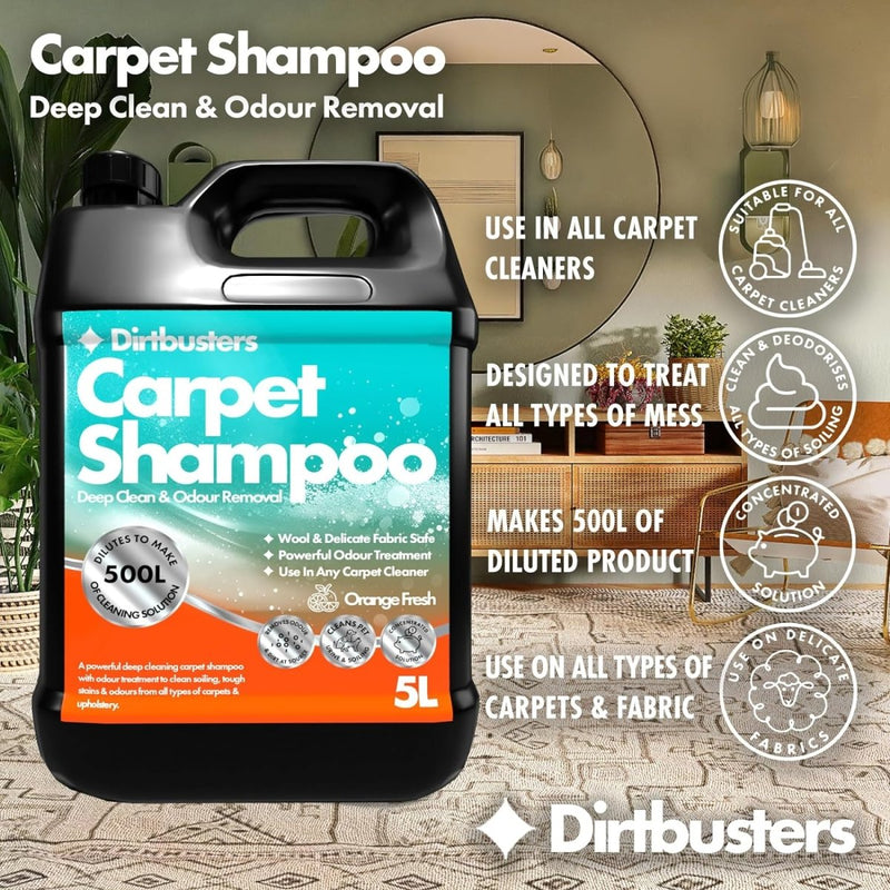 Clean & Deodorise Carpet Shampoo, 3-in-1, Orange Fresh (5L) - dirtbusters.co.uk