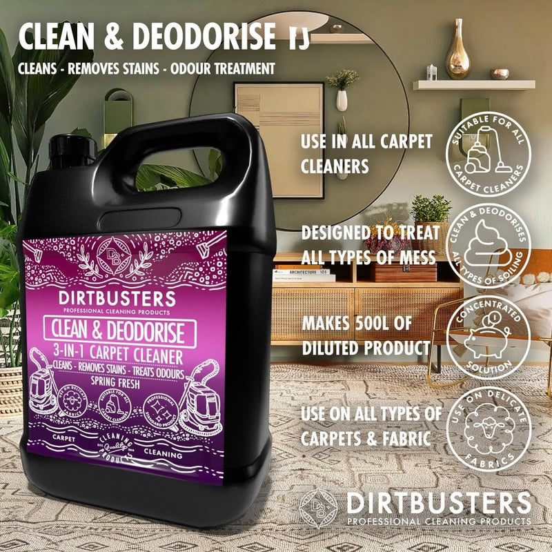 Clean & Deodorise Carpet Shampoo, 3-in-1, Spring Fresh (5L) - dirtbusters.co.uk