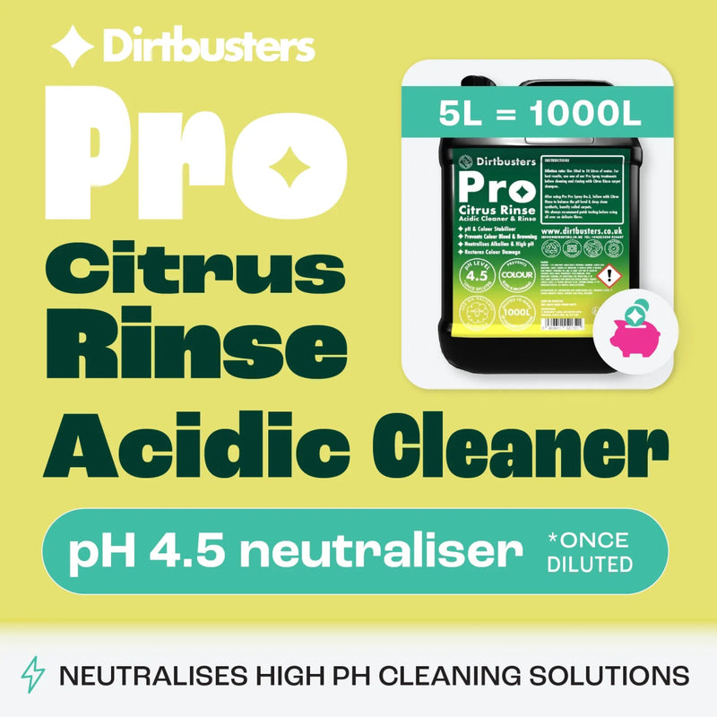 Dirtbusters Pro Acidic Fibre & Fabric Citrus Rinse Carpet Shampoo, pH & Colour Stabiliser To Prevent Colour Bleed & Browning (5L)
