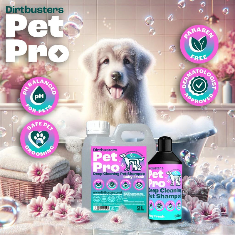 Pet Pro Dog Shampoo (2L) Sensitive Skin, Deep Cleaning Professional Dog Grooming & Puppy Shampoo & Conditioner For Smelly Dogs, Baby Fresh - dirtbusters.co.uk