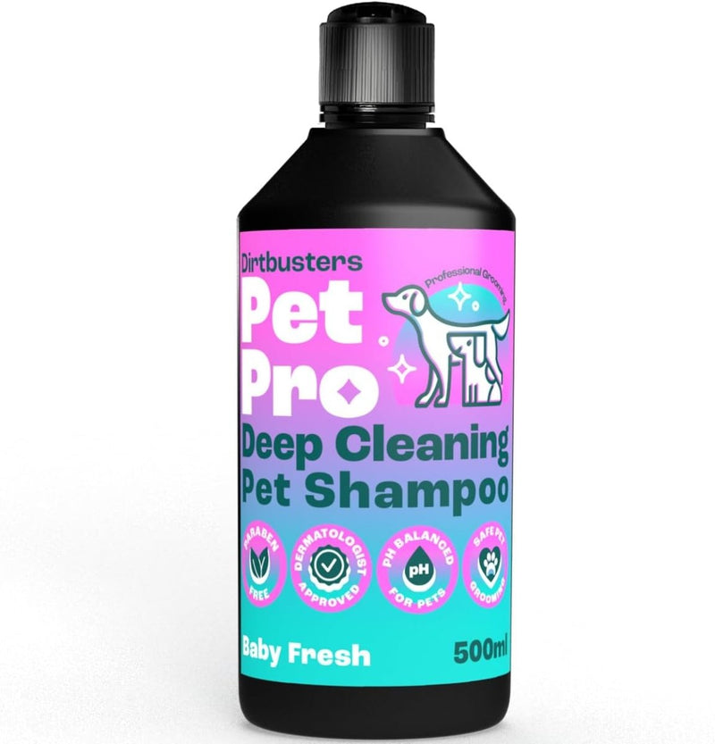 Pet Pro Dog Shampoo (500ml) Sensitive Skin, Deep Cleaning Professional Dog Grooming & Puppy Shampoo & Conditioner For Smelly Dogs, Baby Fresh - dirtbusters.co.uk