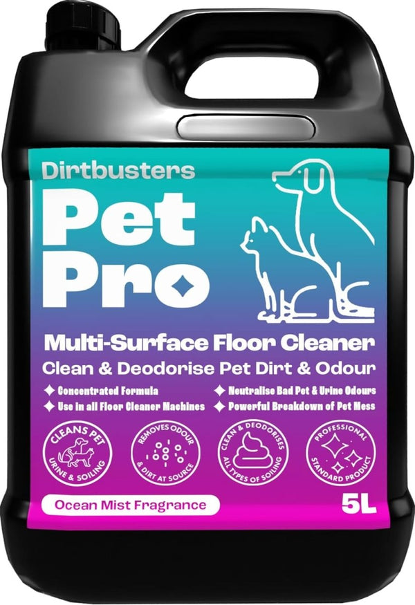 Pet Pro Multi Surface Floor Cleaner Solution With Deodoriser, Pet Stain & Odour Remover For Hard Floor Cleaning Machines & Mop (5L) - dirtbusters.co.uk