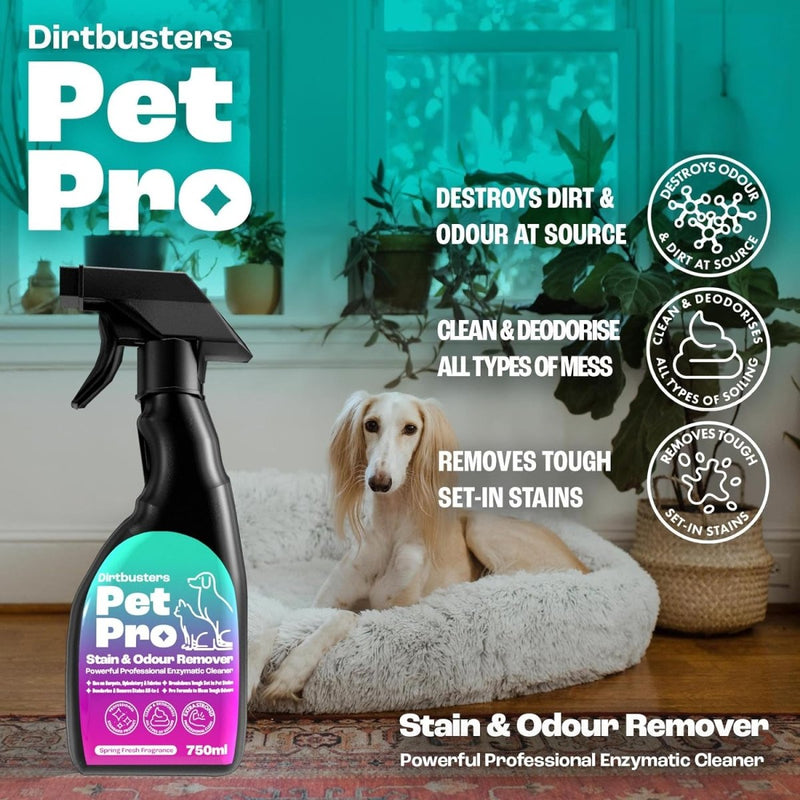 Pet Pro Stain & Odour Remover Spray, Powerful Professional Cleaner for Carpet, Upholstery & Fabrics (750ml) - dirtbusters.co.uk