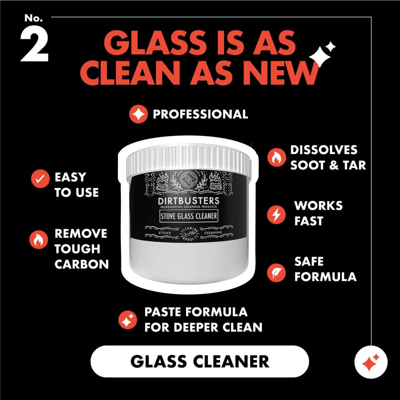 Stove Glass Cleaner, Remove Burnt On Soot, Ash, Tar & Dirt (500g) - dirtbusters.co.uk