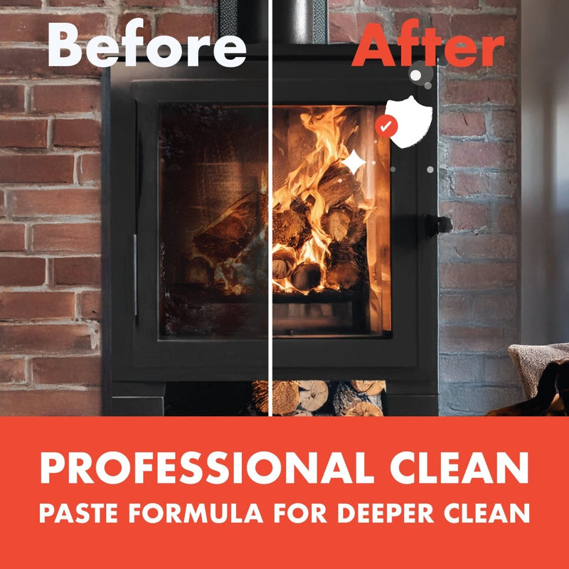 Stove Glass Cleaner, Remove Burnt On Soot, Ash, Tar & Dirt (500g) - dirtbusters.co.uk