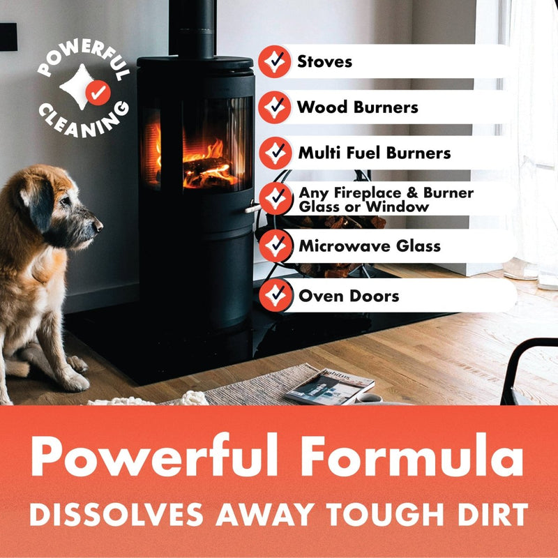 Stove Glass Cleaner, Remove Burnt On Soot, Ash, Tar & Dirt (500g) - dirtbusters.co.uk