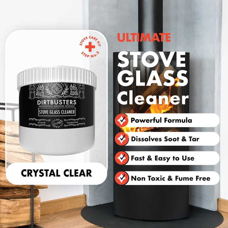 Stove Glass Cleaner, Remove Burnt On Soot, Ash, Tar & Dirt (500g) - dirtbusters.co.uk