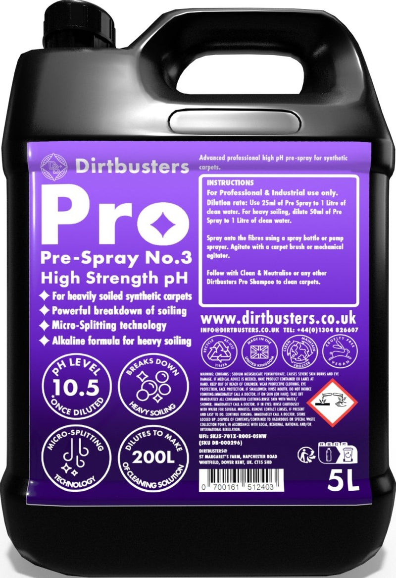 Carpet Cleaning Pre Spray Treatment High ph No.3 (5L) - dirtbusters.co.uk