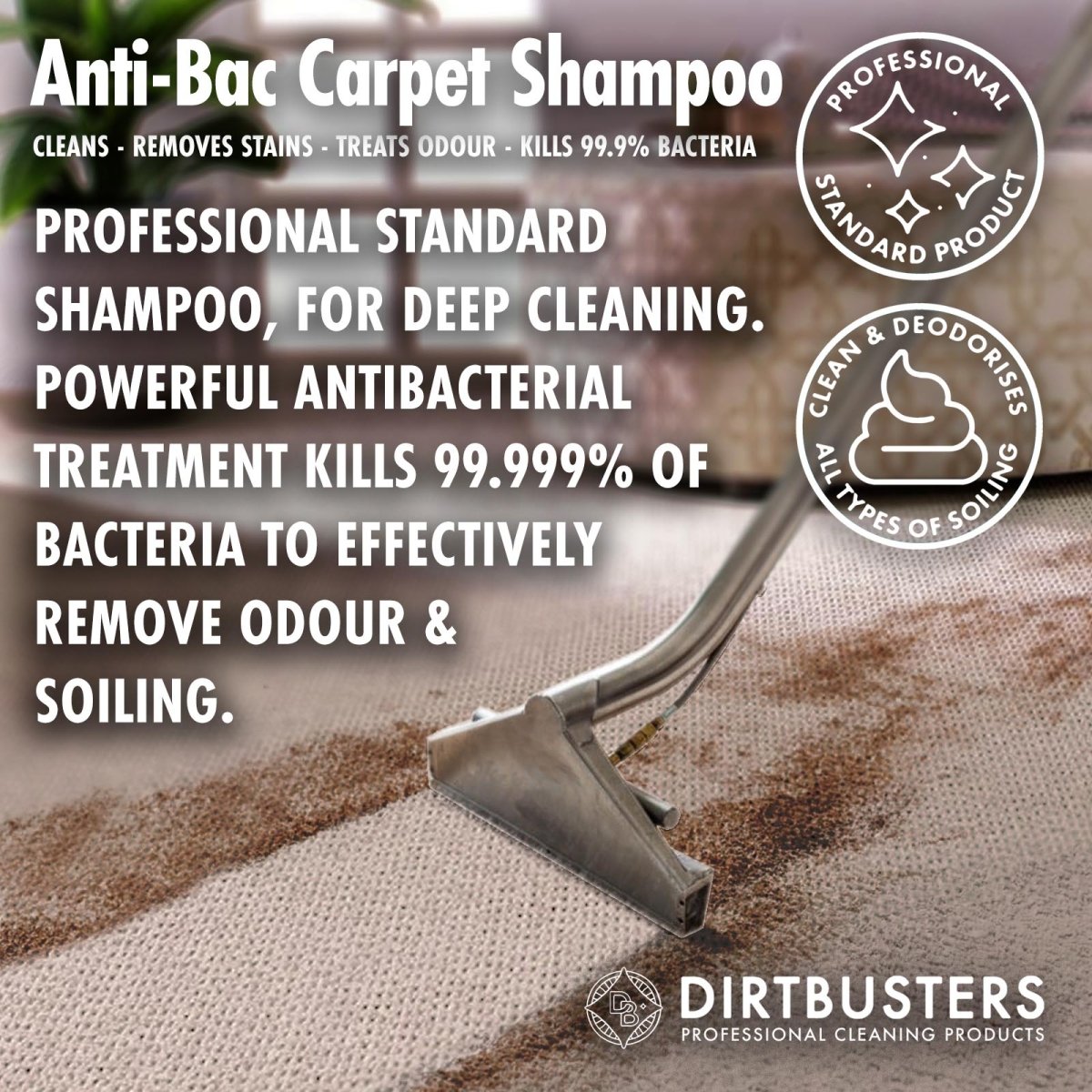 Antibacterial Carpet Shampoo Kills 99.99 Of Bacteria (5L) Dirtbusters