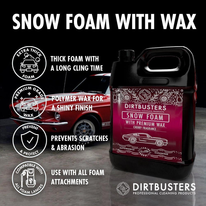 Dirtbusters Car Snow Foam Shampoo With Polymer Wax, Cherry Fragrance (5 Litre) - dirtbusters.co.uk