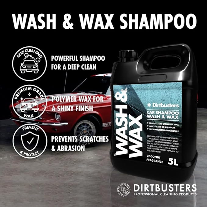 Dirtbusters Car Wash & Wax Shampoo, Ph Neutral With Carnauba Wax, Coconut (5 Litres) - dirtbusters.co.uk