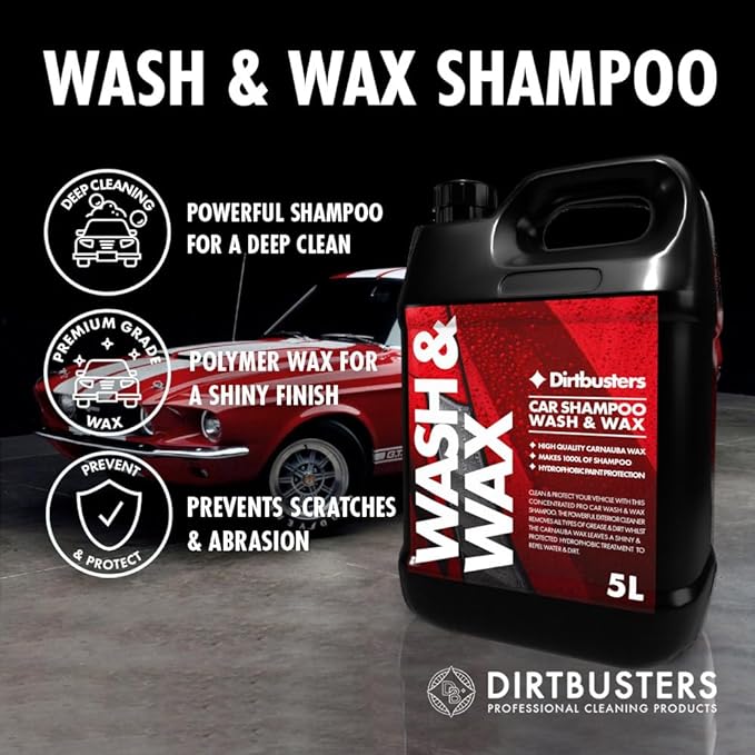 Dirtbusters Car Wash & Wax Shampoo, With Carnauba Wax (5 Litres) - dirtbusters.co.uk