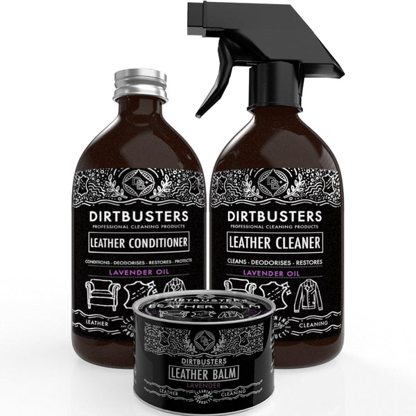 Dirtbusters Leather Clean, Restore & Protect Care Kit, Includes Cleaner, Conditioner & Balm With Lavender Oil - dirtbusters.co.uk