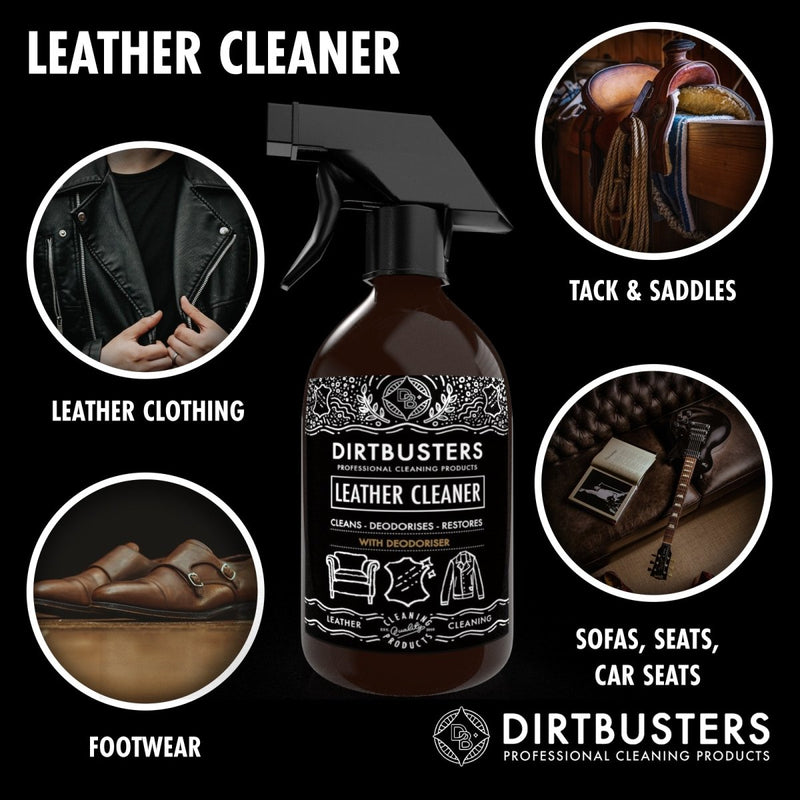 Dirtbusters Leather Cleaner 3-in-1 Clean, Deodorise & Restore (500ml) - dirtbusters.co.uk