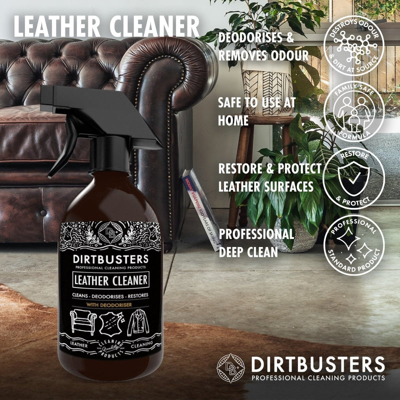 Dirtbusters Leather Cleaner 3-in-1 Clean, Deodorise & Restore (500ml) - dirtbusters.co.uk