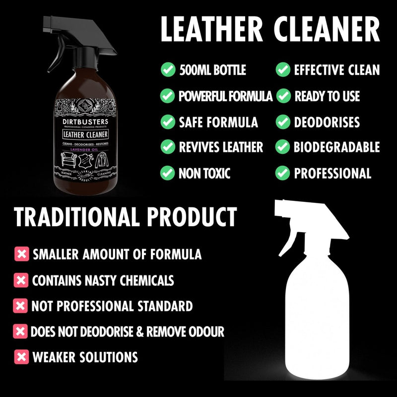 Dirtbusters Leather Cleaner 3-in-1 Clean, Deodorise & Restore, with Lavender Oil (500ml) - dirtbusters.co.uk