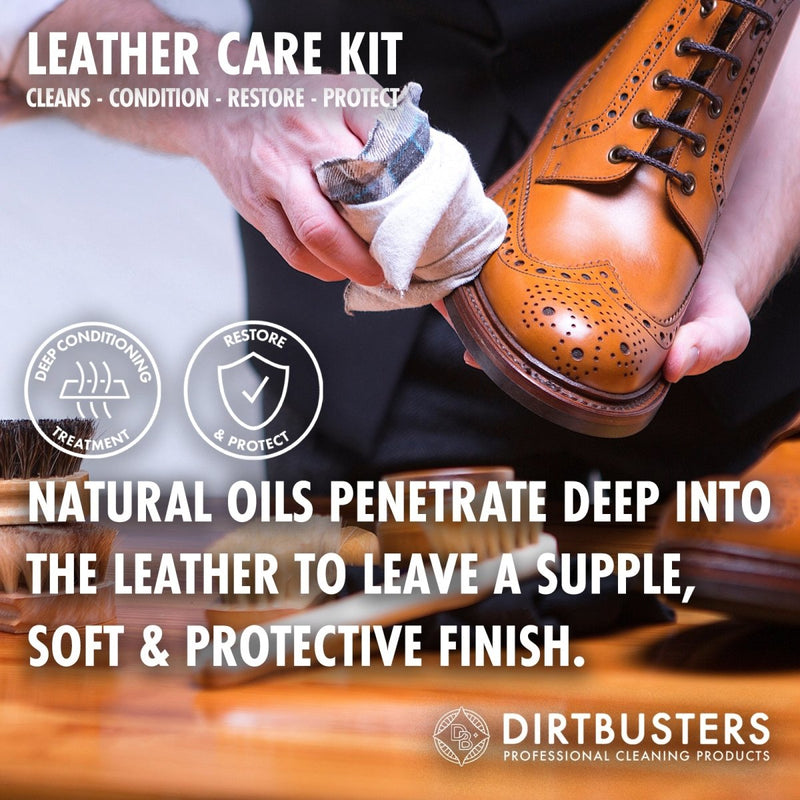 Dirtbusters Leather Cleaner And Conditioner With Protective Balm Cleaning Care Kit, Clean, Condition, Protect & Restore (2x500ml & 150g) - dirtbusters.co.uk