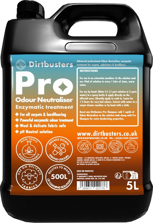 Dirtbusters Pro Urine & Odour Destroyer Enzyme Cleaner For Carpet & Upholstery, Neautralise & Remove Odours At Source (5L) - dirtbusters.co.uk