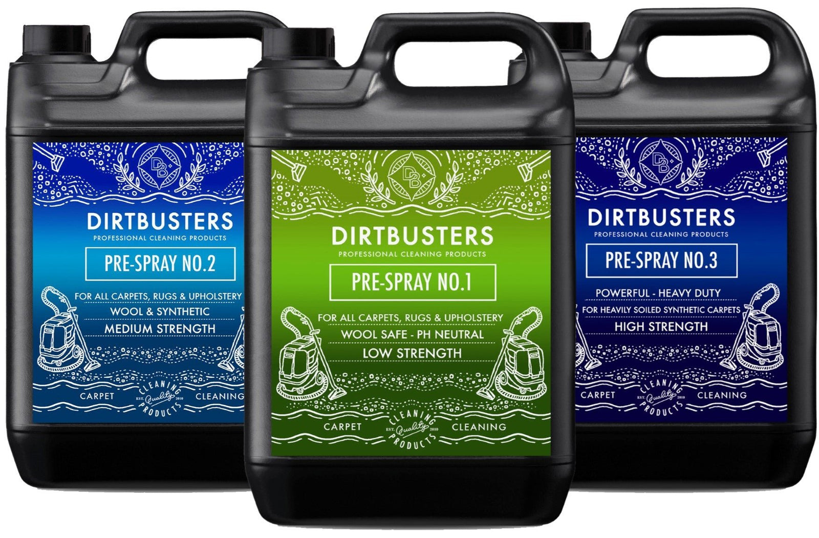 Carpet Cleaning Pre Spray, Neutral, Medium & High PH (15L) Dirtbusters