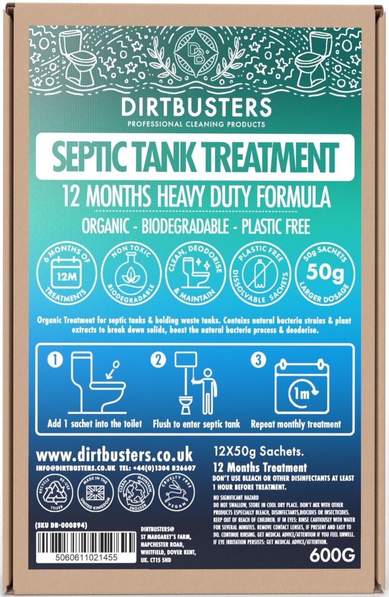 Organic Septic Waste Tank Treatment 50g Dissolvable Sachets - dirtbusters.co.uk