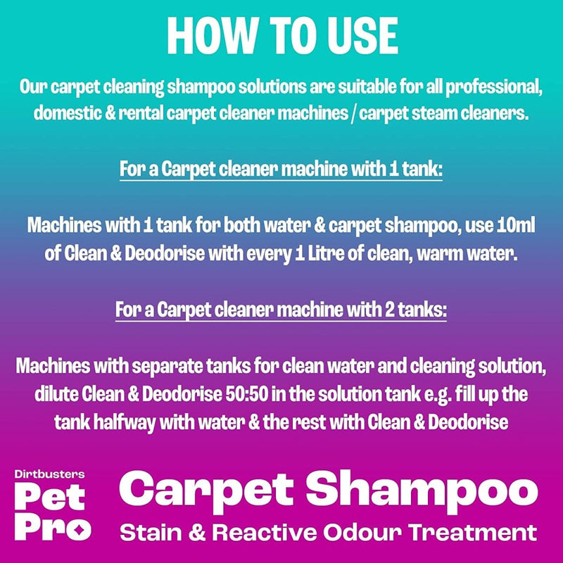 Pet Pro Carpet Cleaner Shampoo, Cleaning Solution to Remove Dog & Cat Urine, Odour & Stain, Summer Fresh (1L) - dirtbusters.co.uk